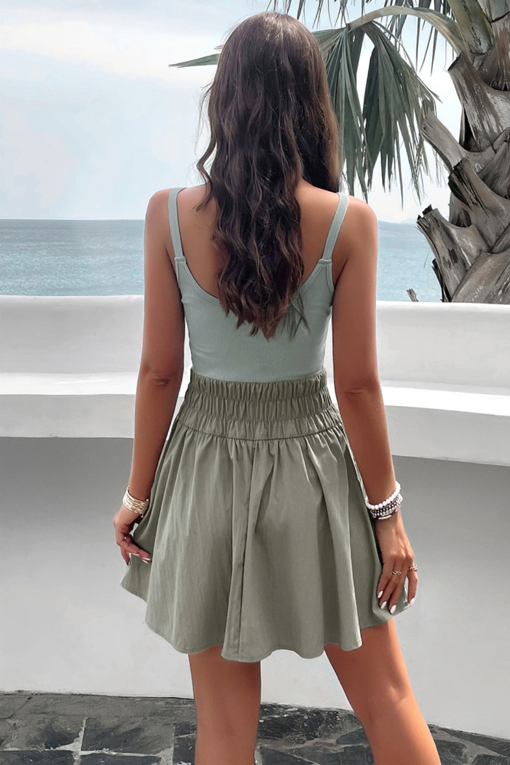 Levoire | Robe Mini Cami À Encolure Ronde Froncée Élégante Et Décontractée