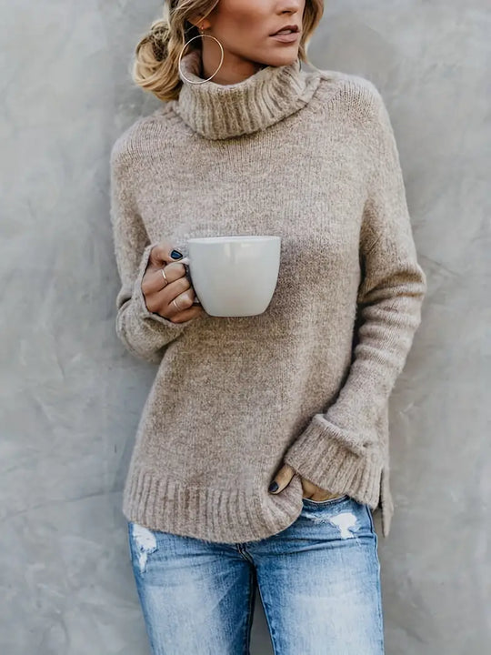Levoire | Pull Confortable à Col Haut à Manches Longues Beige