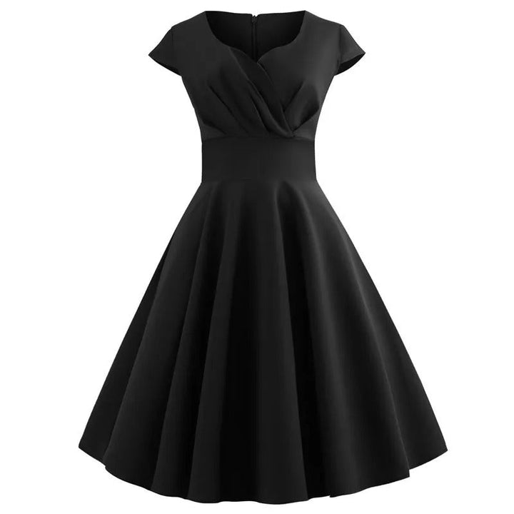 Levoire | Robe À Bascule Vintage Avec Décolleté En V Élégance Froncée Noir