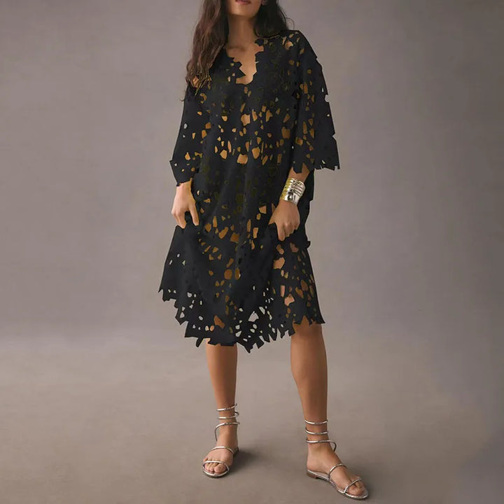 Levoire | Robe mi-longue à fleurs Noir Une taille