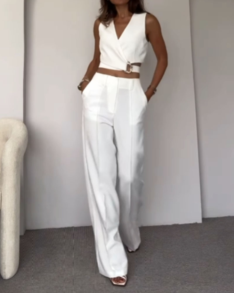 Levoire | Haut Court En Lin Et Pantalon Long Blanc