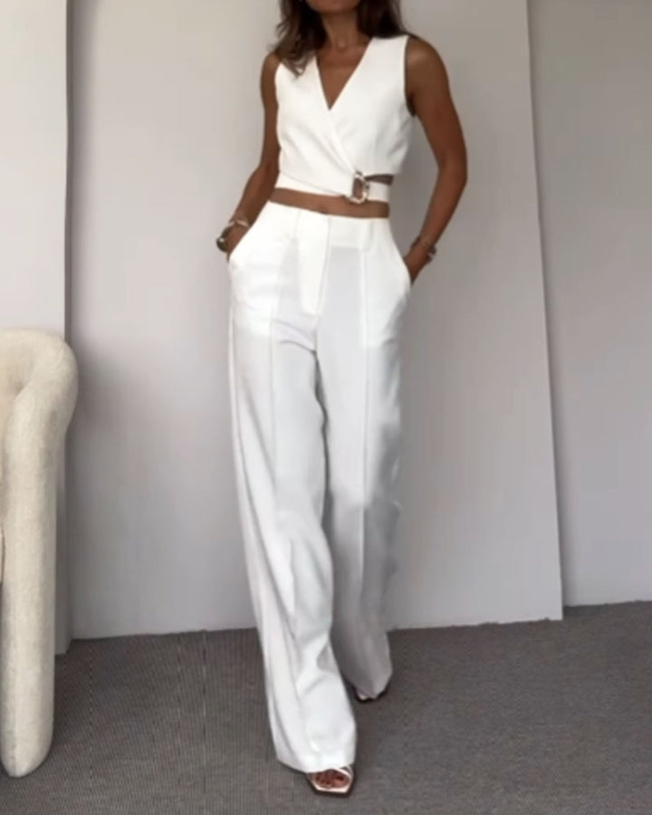Levoire | Haut Court En Lin Et Pantalon Long Blanc