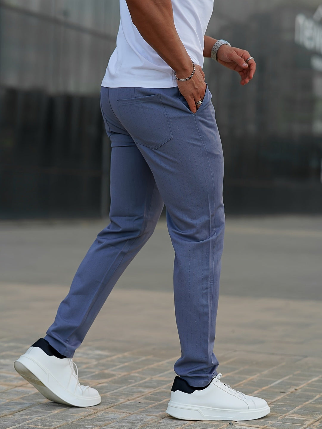 Levoire | Élégant Gris Bleu Décontracté Pantalon Large