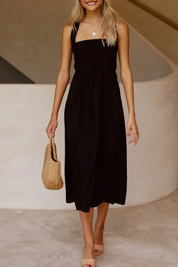 Levoire | Robe midi avec poches et dos croisé froncé Noir