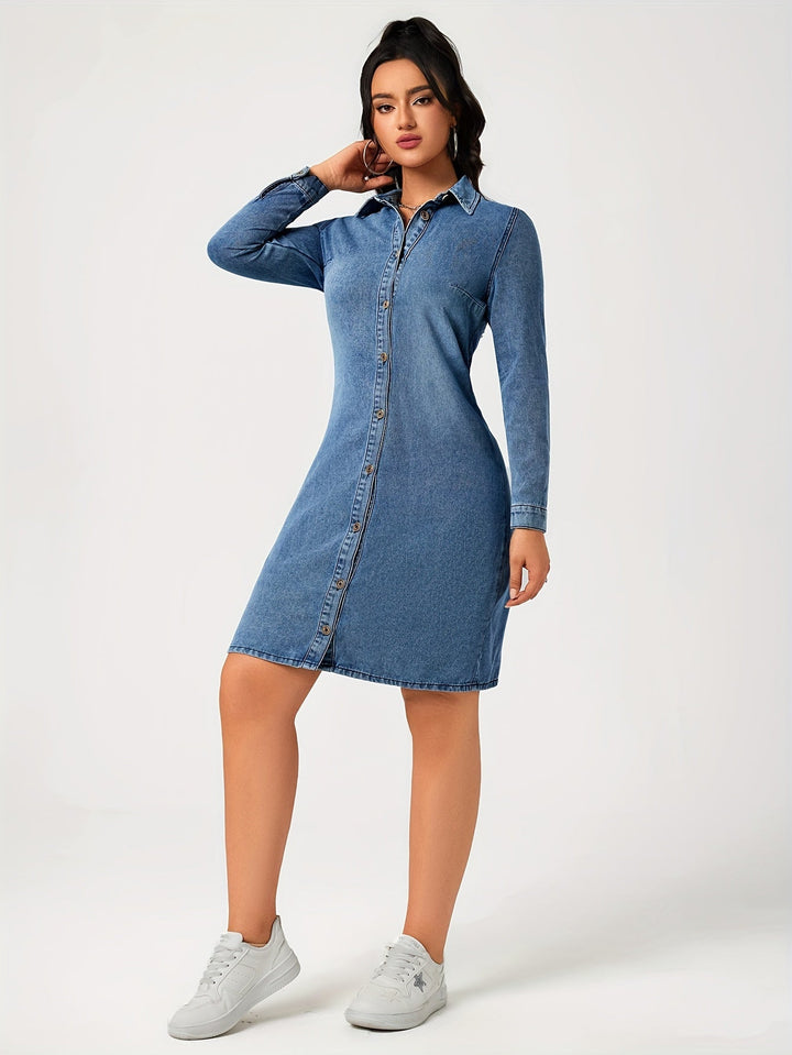 Levoire | Robe En Denim Bleu Simple À Manches Longues