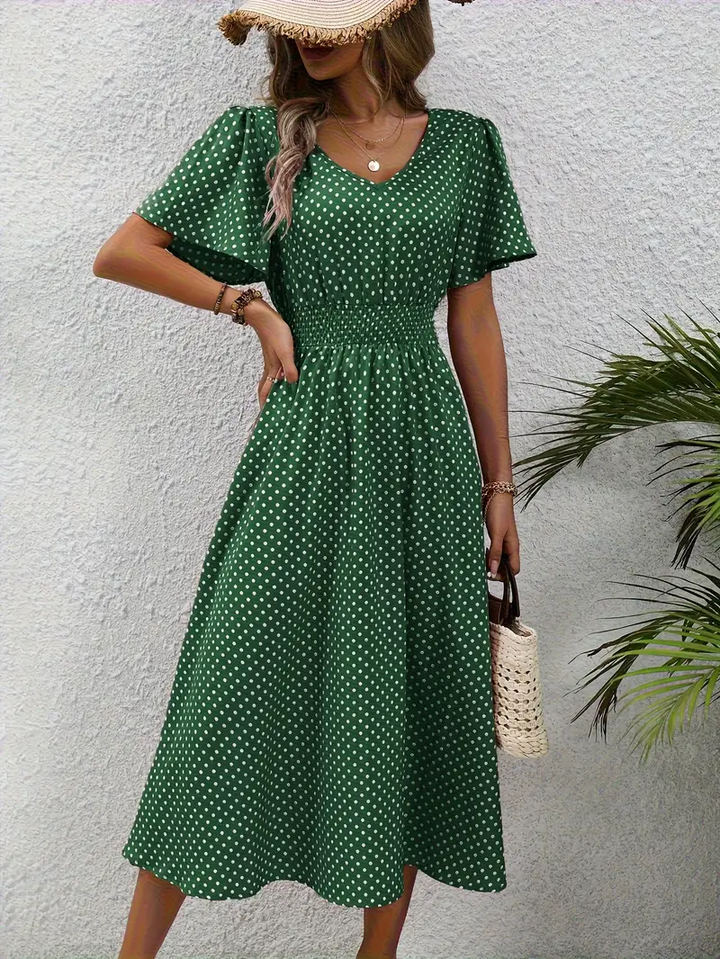 Levoire | Robe Taille Froncée Imprimée sur Toute la Surface, Robe Décontractée à Manches Courtes