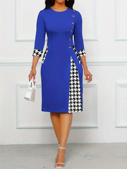 Levoire | Robe Élégante Avec Col Rond Et Décoration De Boutons Bleu vivant