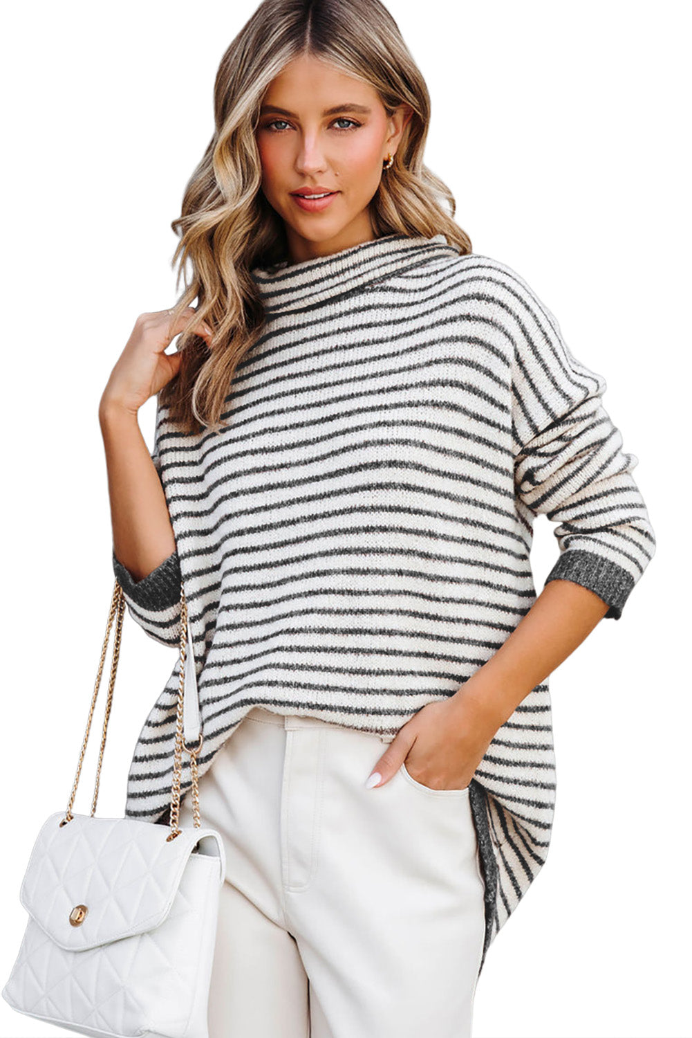 Levoire | Pull Ample Gris Raye, Parfait Pour Les Journees Decontractees