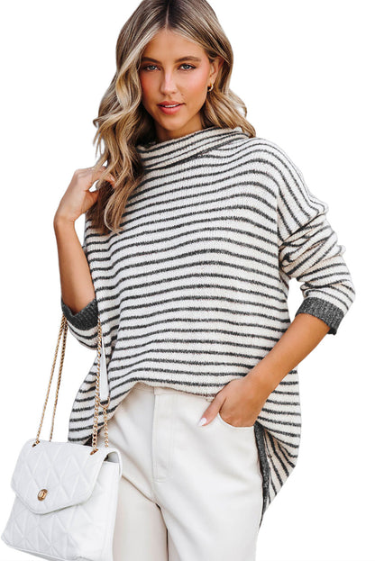 Levoire | Pull Ample Gris Raye, Parfait Pour Les Journees Decontractees