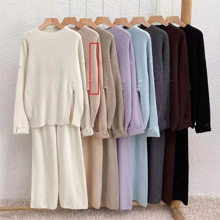 Levoire | Ensemble deux pièces avec un pull en tricot et un pantalon à manches larges Huile de sarrasin Taille libre