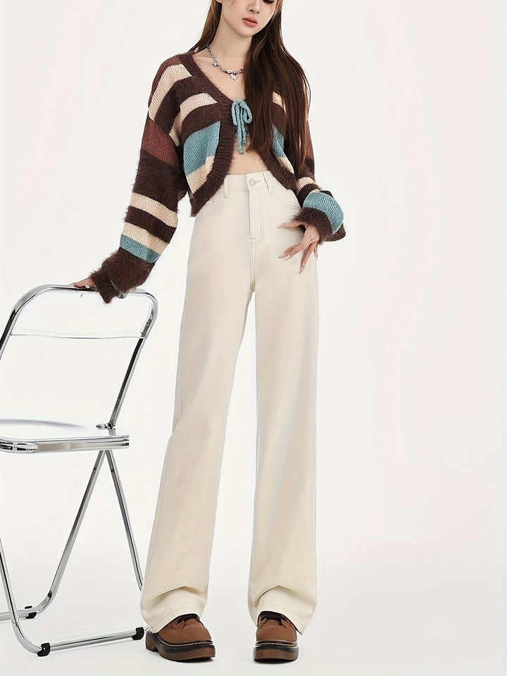 Levoire | Élégant Taille Haute Beige Clair Pantalons Larges