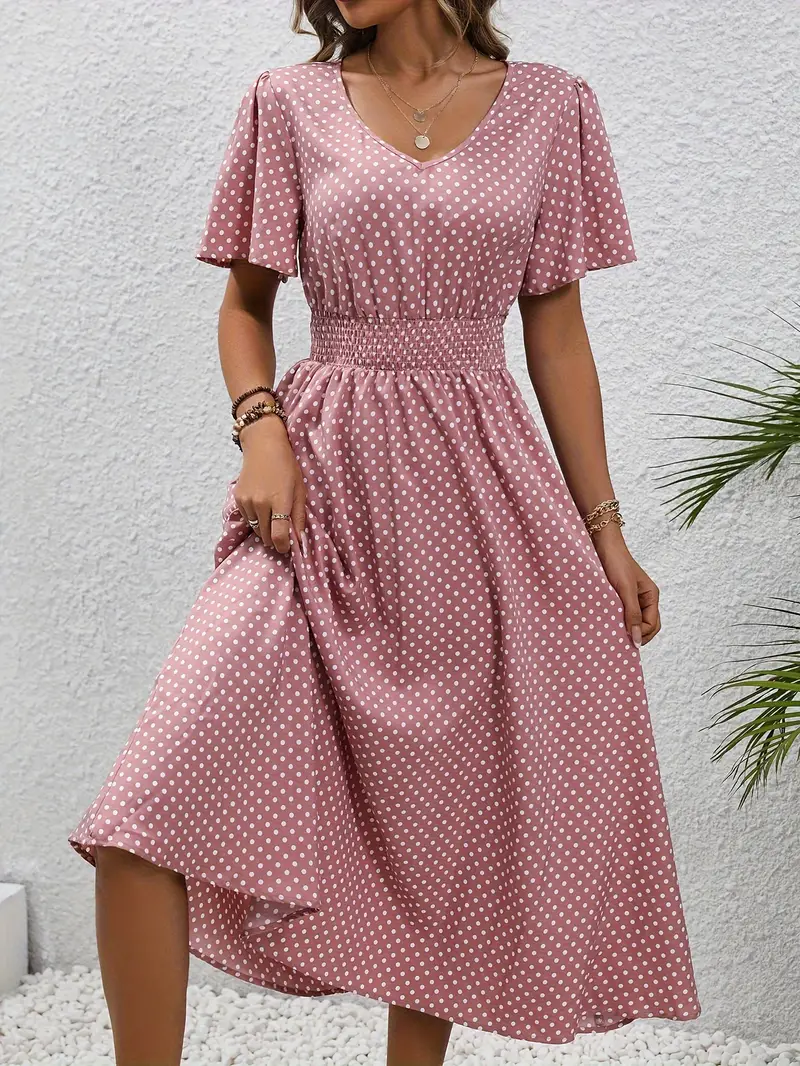 Levoire | Robe Taille Froncée Imprimée sur Toute la Surface, Robe Décontractée à Manches Courtes Rose