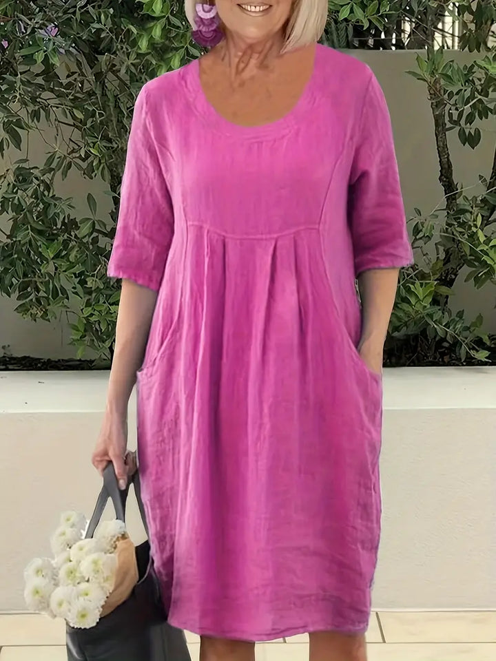 Levoire | Robe De Loisirs Unie Avec Poches Et Manches Mi-Longues Rosenrot