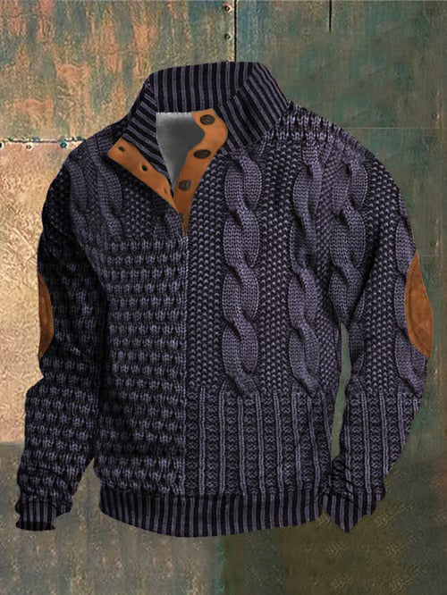 Levoire | Pull Mince À Col Montant Bouton Imprimé Rétro Décontracté Lilas