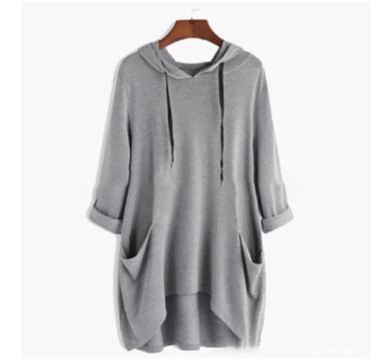 Levoire | Sweat À Capuche Femme Uni Coupe Décontractée Avec Poches Irrégulières Gris
