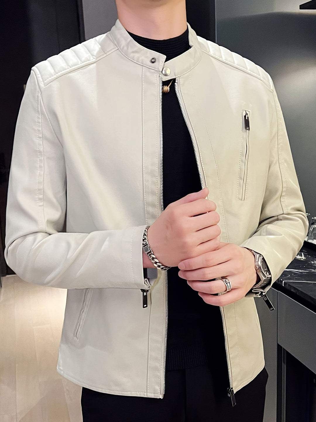 Levoire | Veste De Moto En Cuir Pu Pour Hommes Élégante Avec Poches