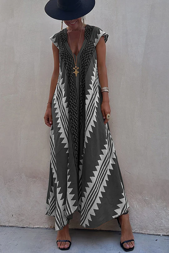 Levoire | Robe De Plage Maxi Avec Motif Ethnique Gris