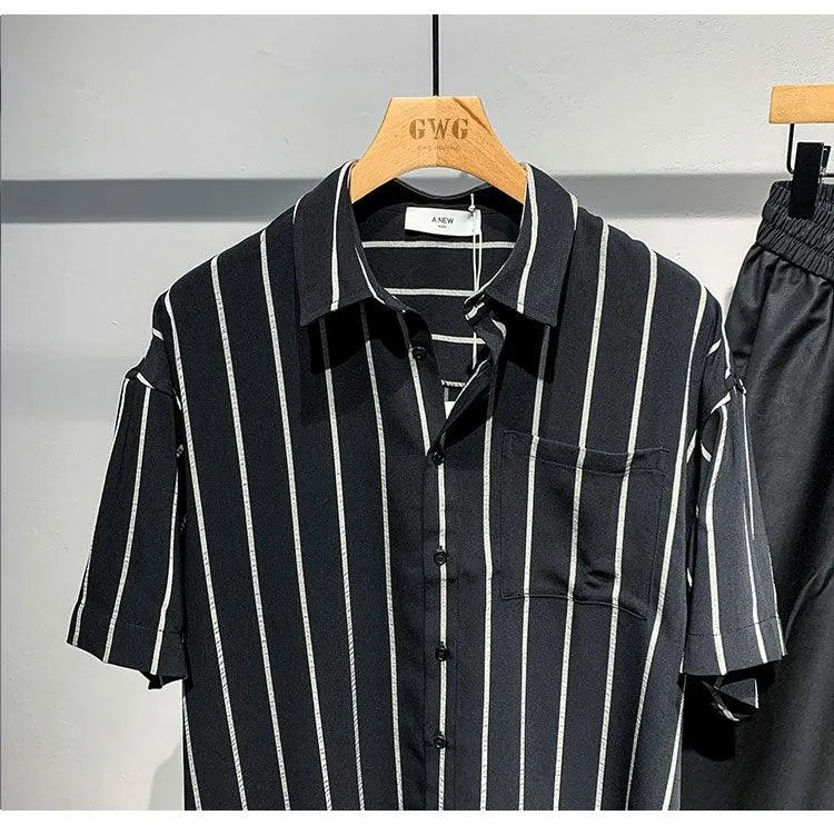 Levoire | Chemise à rayures à manches courtes pour hommes avec une coupe confortable et ample