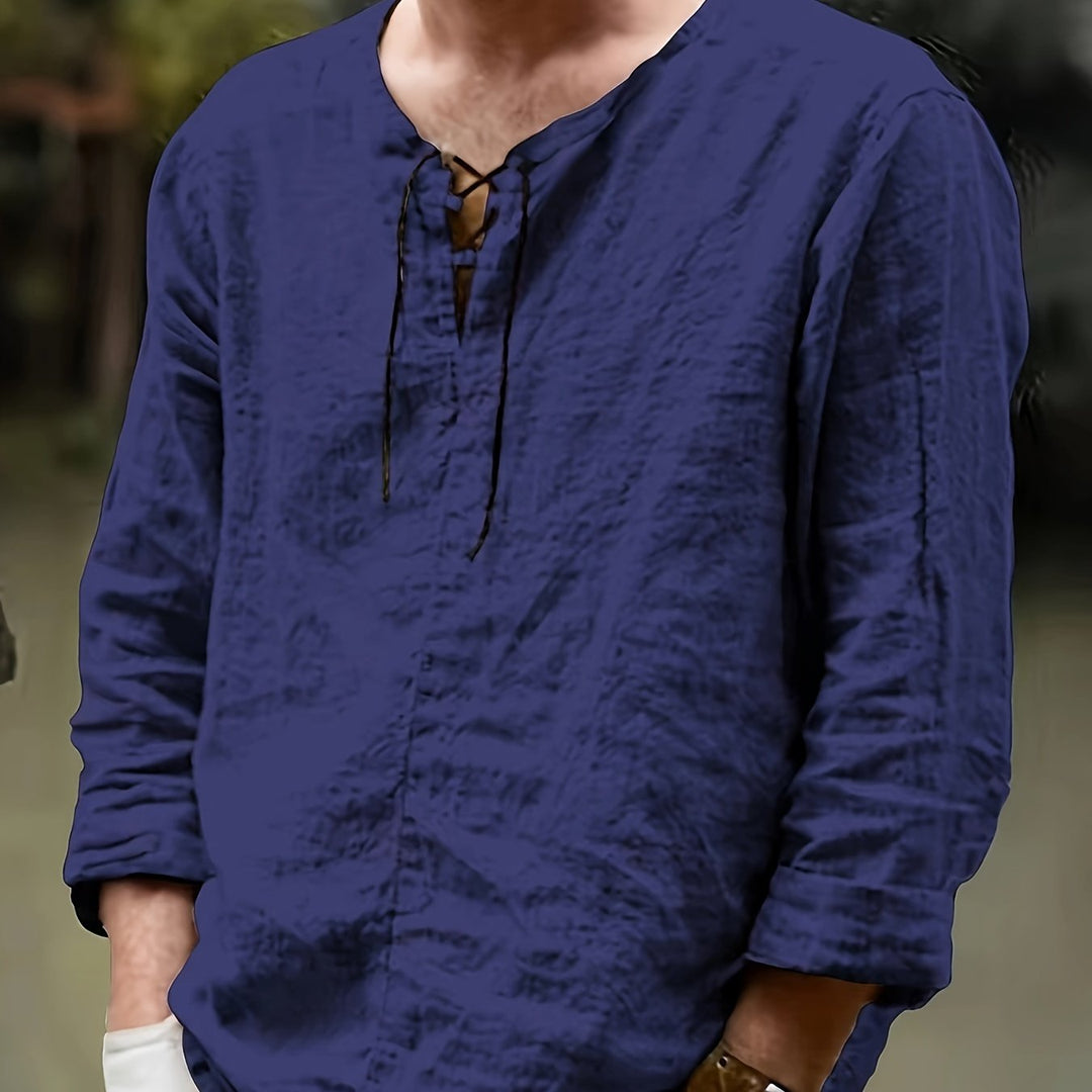 Levoire | T-Shirt Henley À Manches Longues En Mélange Coton-Lin Printemps/Automne