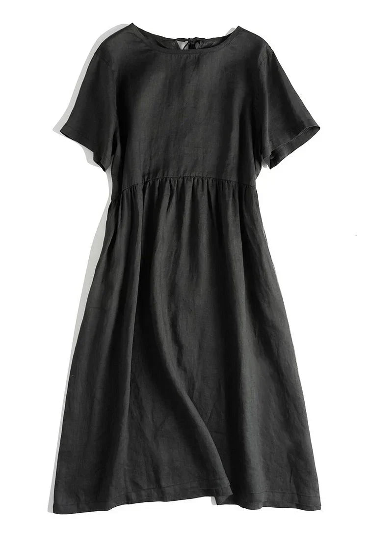 Levoire | Robes longues et amples pour femmes en lin de couleur pure costumes d'été décontractés Noir