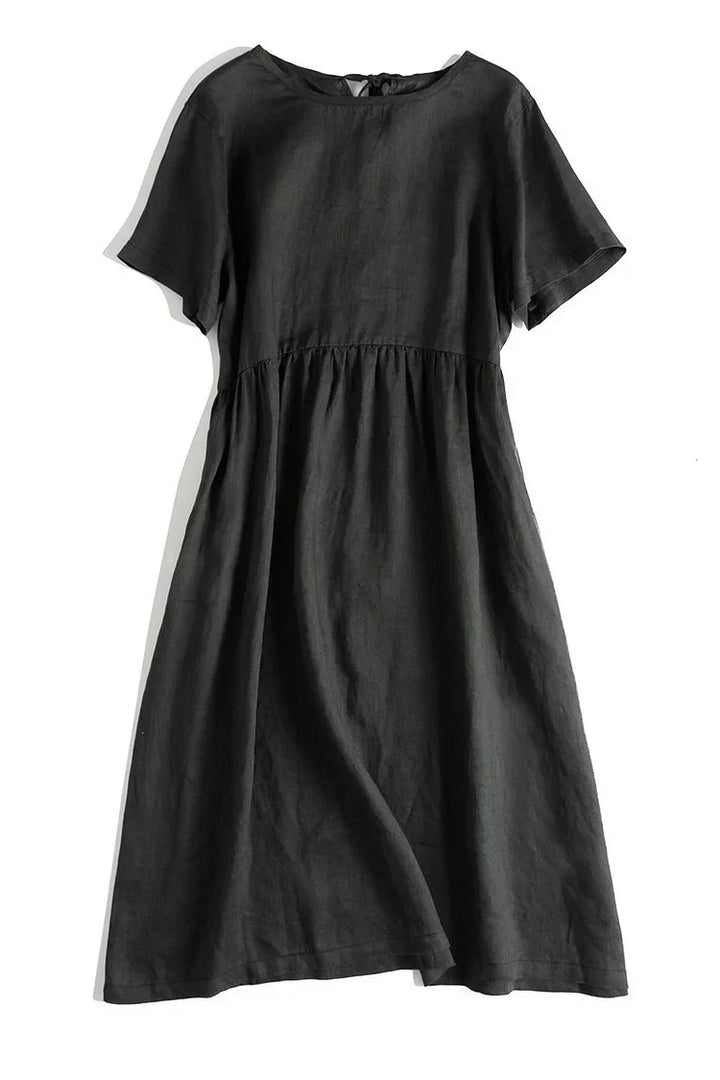 Levoire | Robes longues et amples pour femmes en lin de couleur pure costumes d'été décontractés Noir