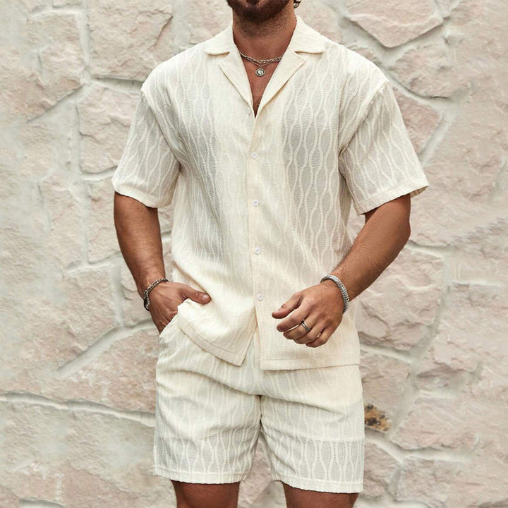 Levoire | Ensemble d'été pour hommes avec chemise et shorts Beige