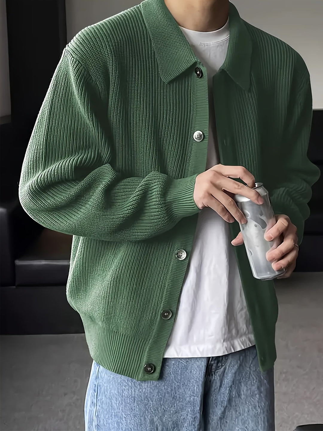 Levoire | Veste En Tricot Pour Homme Avec Détails Boutonnés Vert foncé