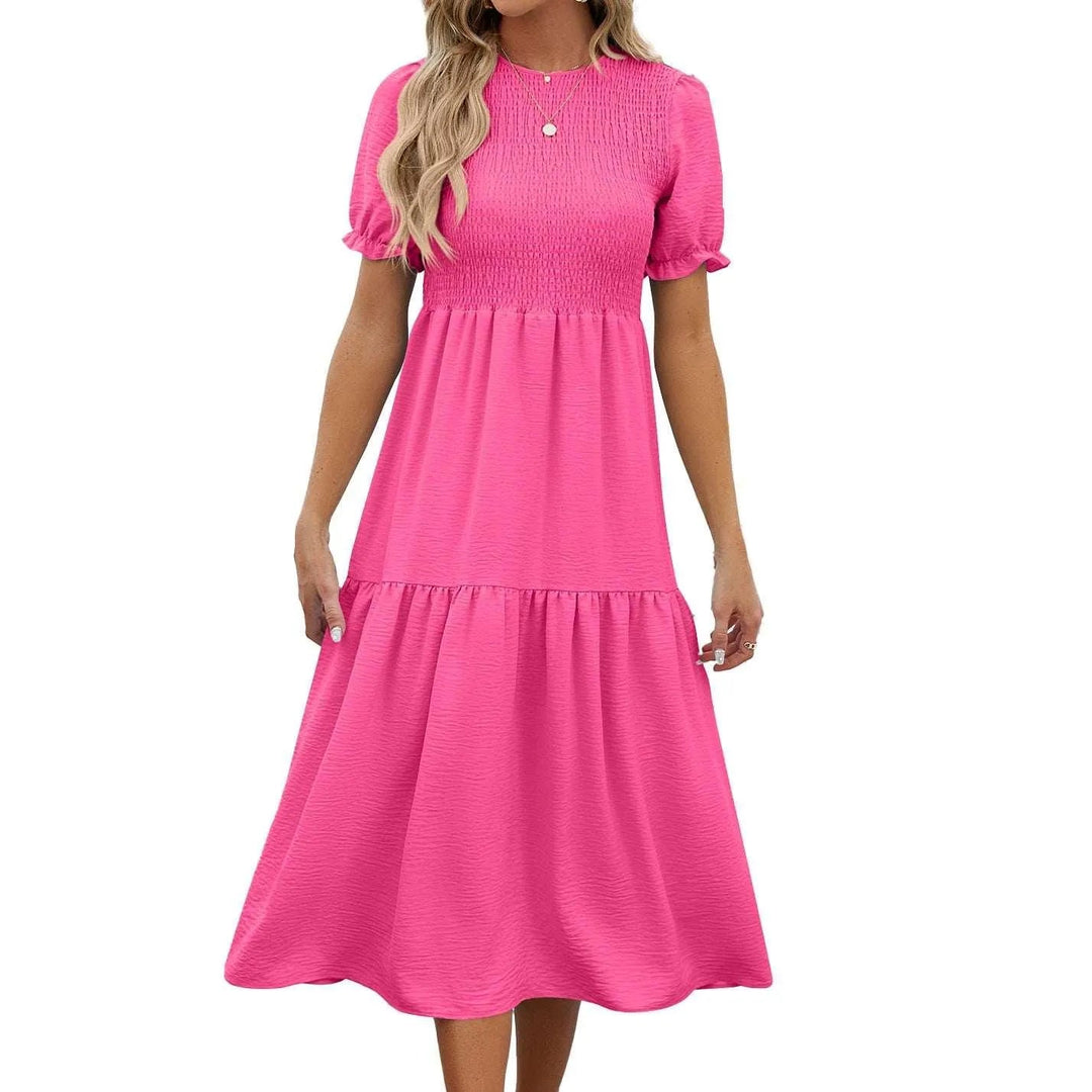 Levoire | Robe décontractée à manches courtes avec manches bouffantes et encolure estivale ronde Rosenrot