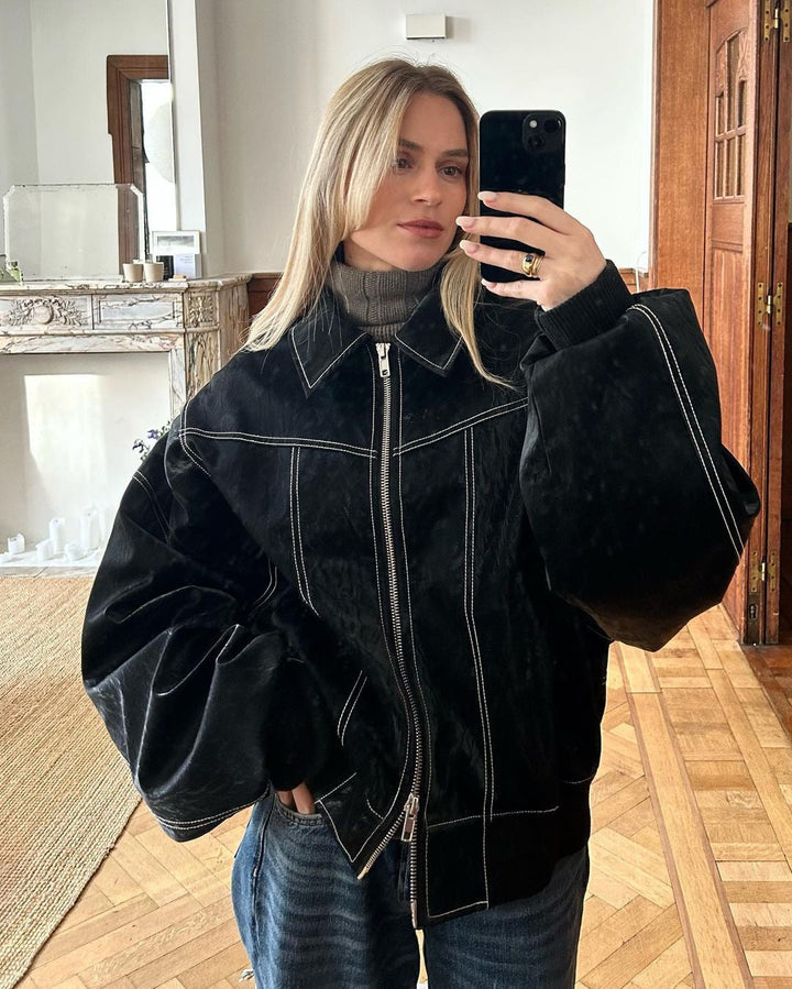 Levoire | Veste Bomber En Cuir Élégante Pour Femmes Noir