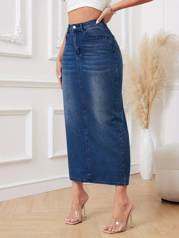 Levoire | Jupe En Denim Midi Tendance Avec Motif Complexe