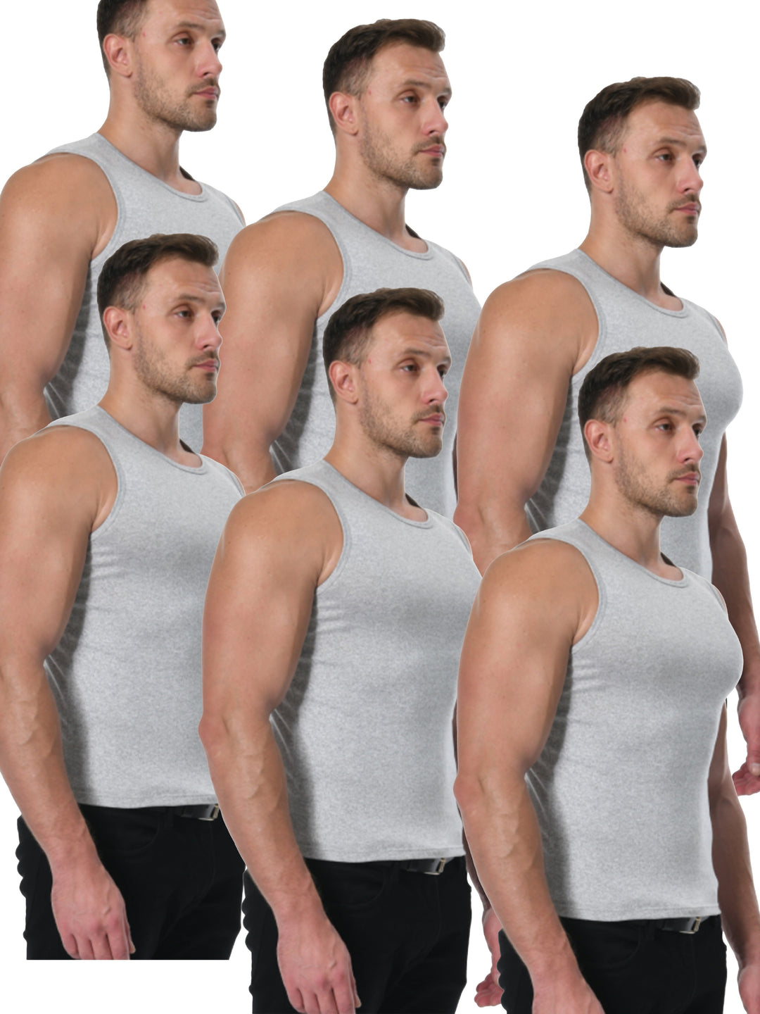 Levoire | 6 Pcs Gilet Basique Uni Pour Hommes Gris * 6 pièces