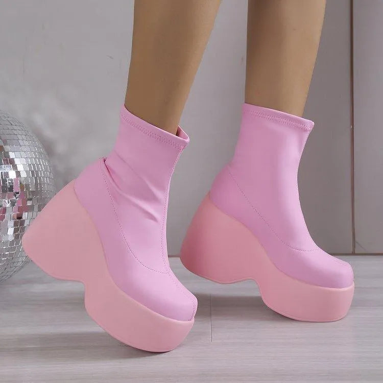 Levoire | Chelsea-bottines à talon compensé en cuir Rosa