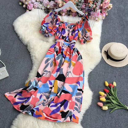 Levoire | Rennon imprimé robe à manches courtes Rosa Une taille