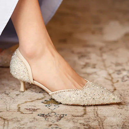 Levoire | Stylish Pointed Toe Shoes With Mid Heels, Featuring A Sparkling Surface