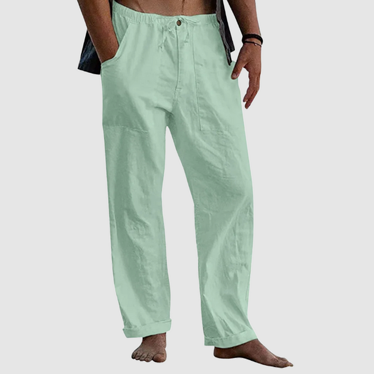 Levoire | Détente Ajustement Pantalons Légers En Lin Pour Hommes Vert clair