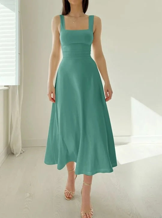 Levoire | Robe Midi Sans Bretelles Avec Bretelles Épaisses Vert