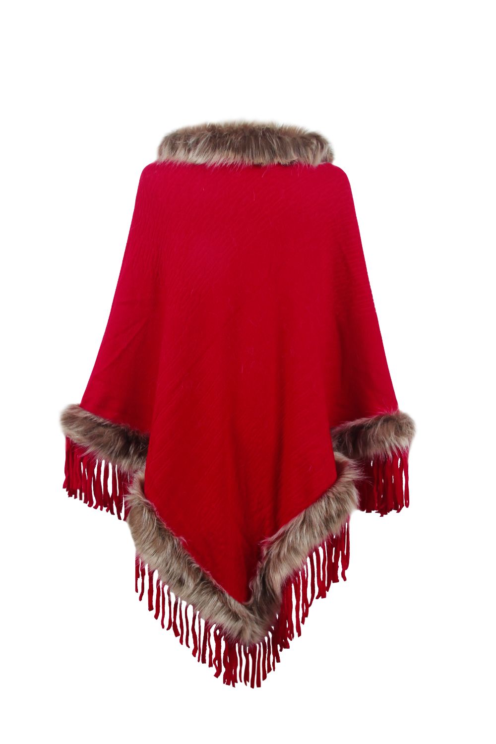 Levoire | Poncho De Luxe Avec Des Feuilles Et Col En Fausse Fourrure