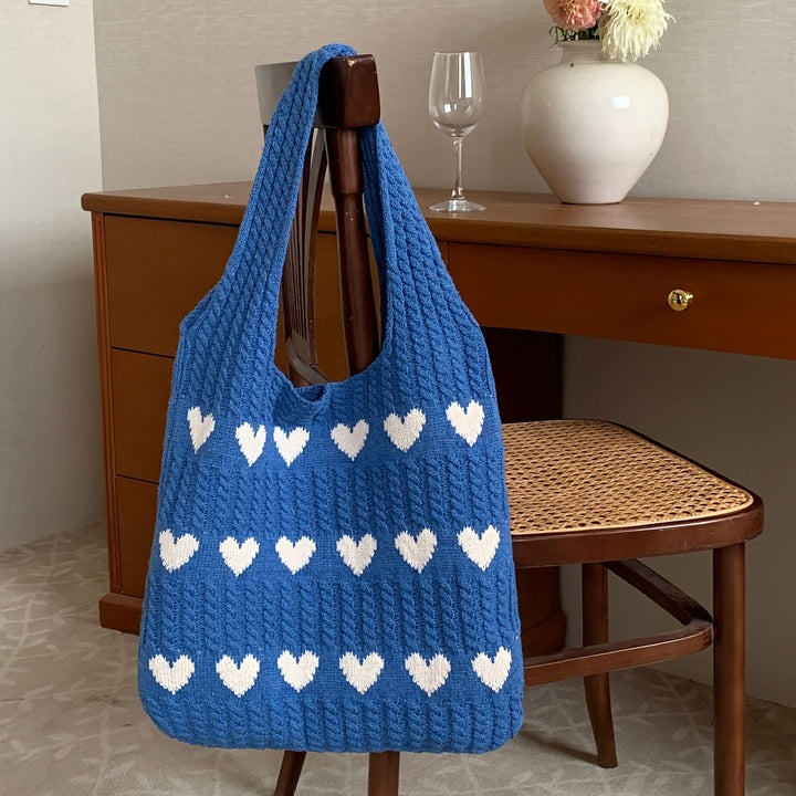 Levoire | Sac Tricoté À La Main Avec Motif En Forme De Cœur Bleu