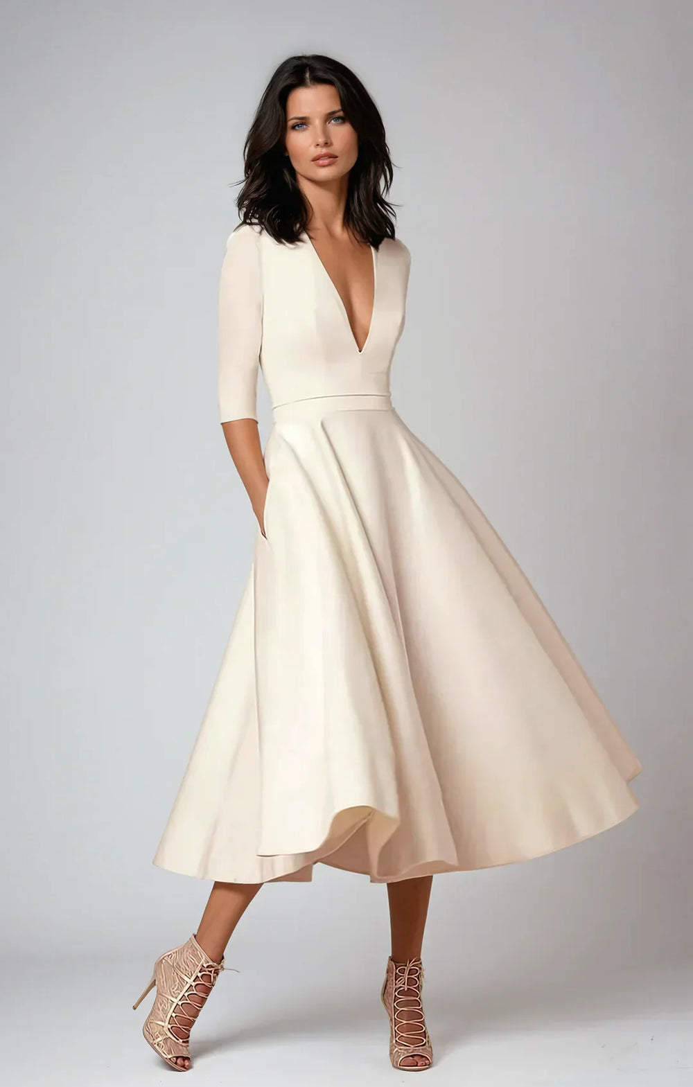 Levoire | Robe Midi Élégante En A Beige