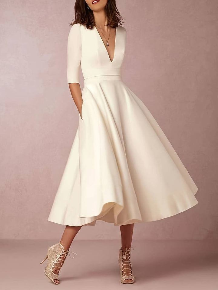Levoire | Robe à col en V pour femmes - Blanc Blanc
