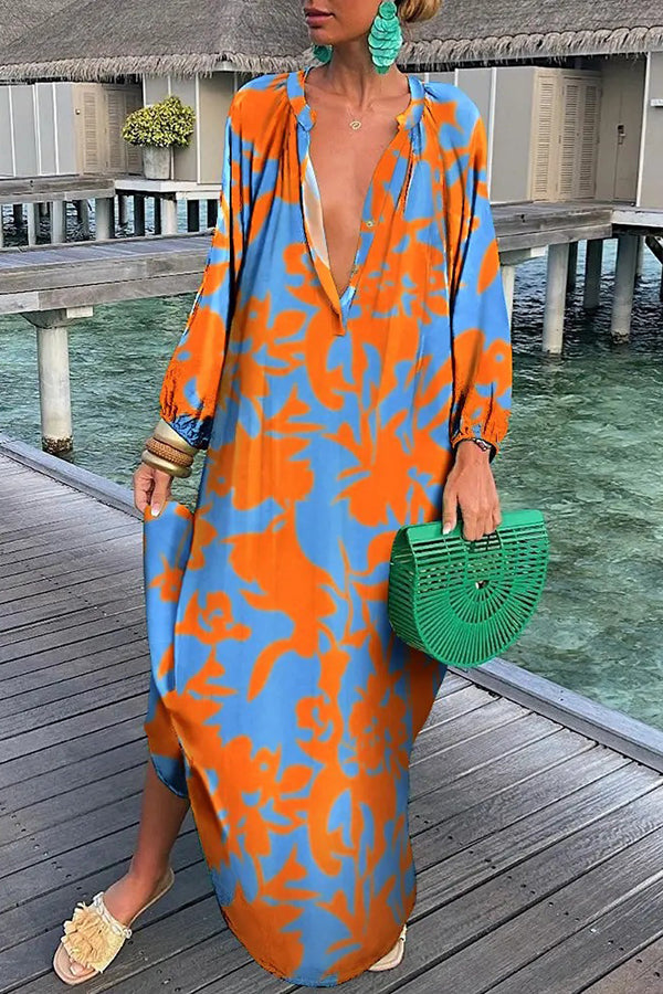 Levoire | Robe Chemise À Imprimé Abstrait Avec Patte De Boutonnage Orange