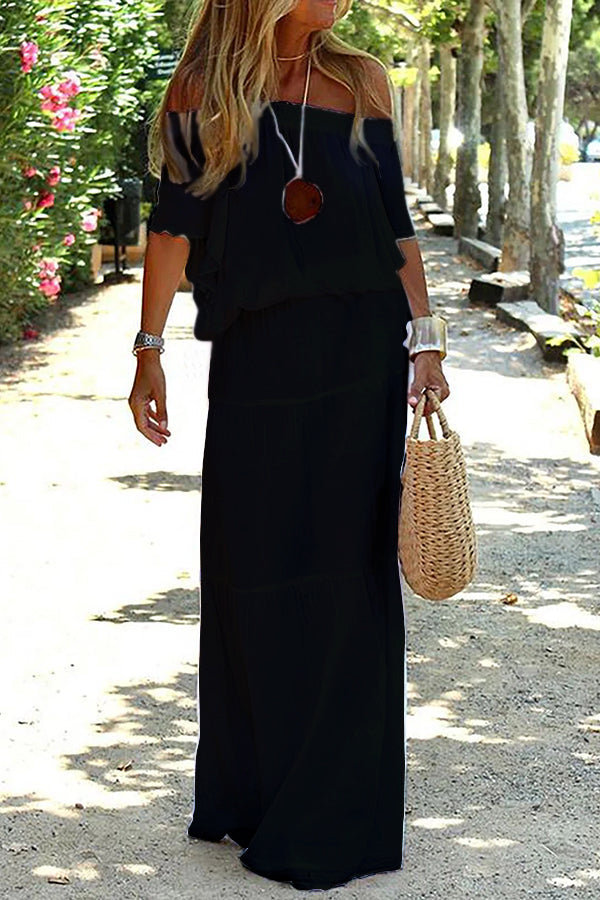 Levoire | Off Shoulder Robe Maxi Décontractée De Plage Noir