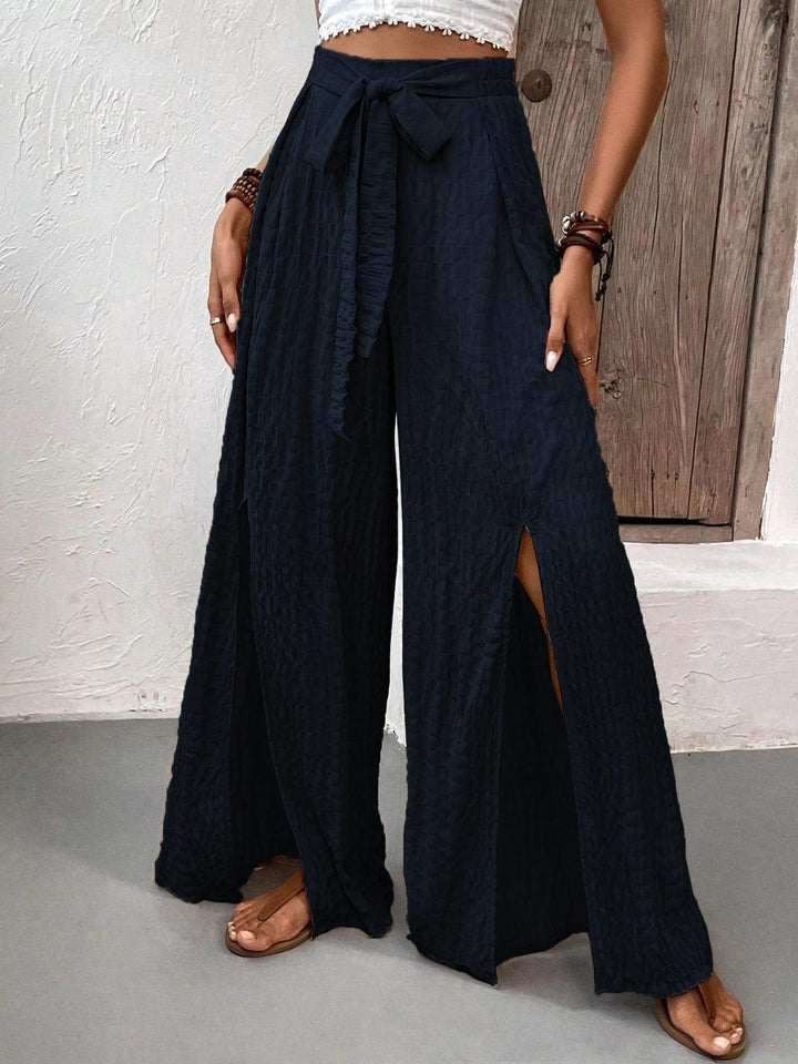 Levoire | Honey Tied Schlitz Pantalon Large Jambes Bleu marine foncé