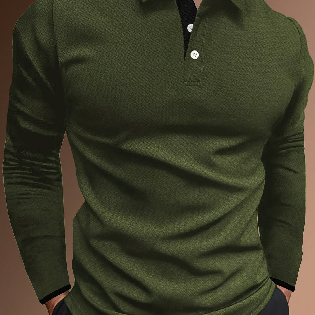 Levoire | T-Shirt À Motif Ondulé À Col Revers Et À Manches Longues Olive vert 1