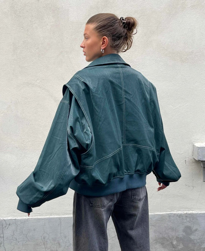 Levoire | Veste Bomber En Cuir Élégante Pour Femmes Vert