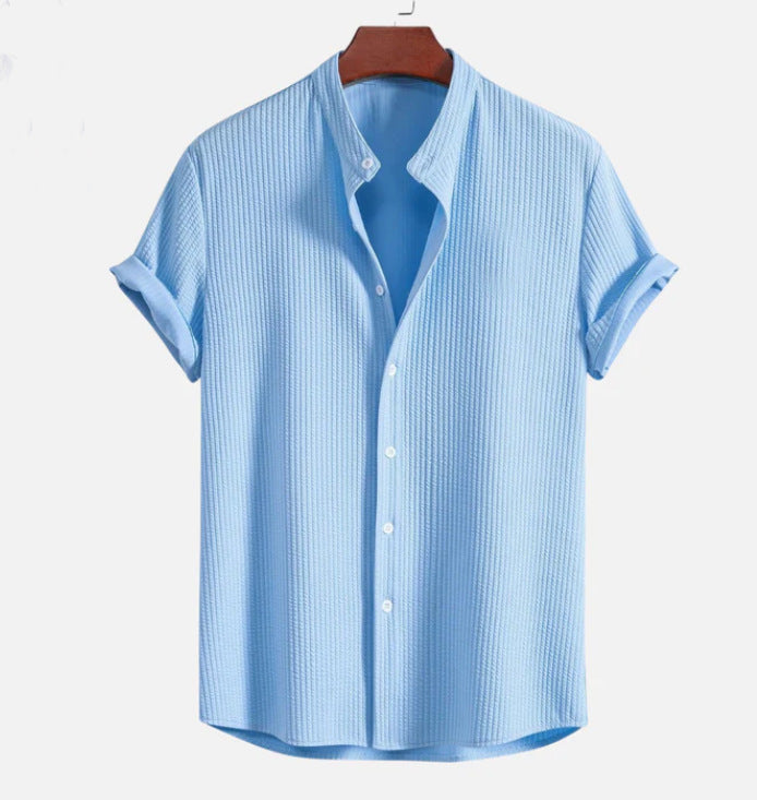 Levoire | Chemise Col Montant Côtelé, Coupe Musclée Light Blue
