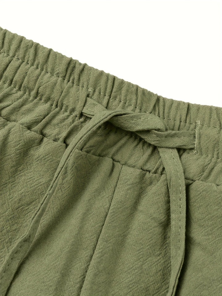 Levoire | Homme Coton Lin Mélange Bande De Publication Et Pantalon Harem