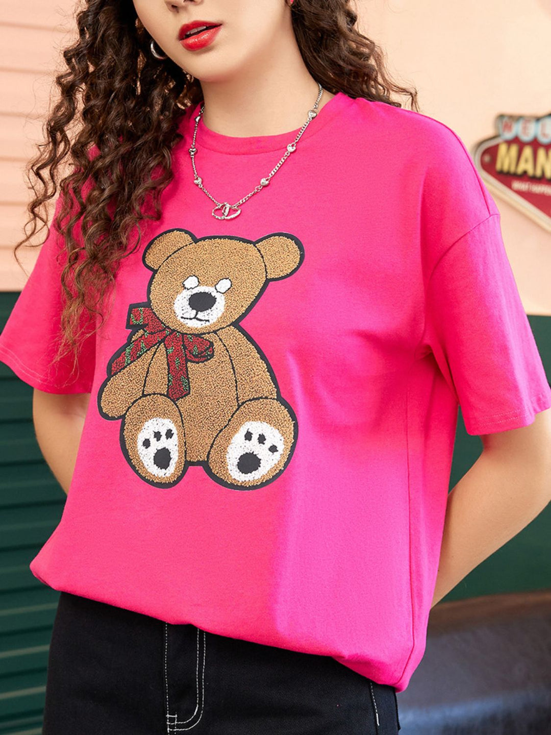 Levoire | Lettres Graphique Col Rond T-shirt à Manches Longues Fraises