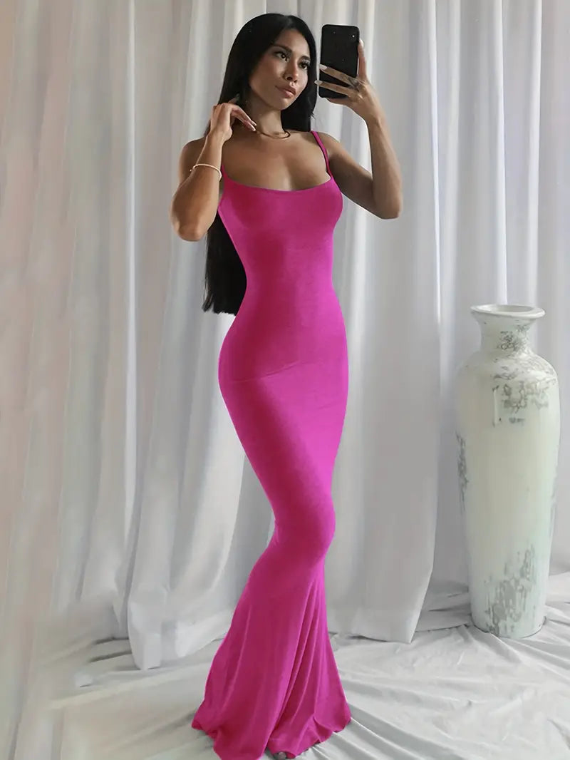 Levoire | Robe Maxi Unie À Bretelles Spaghetti Rosenrot