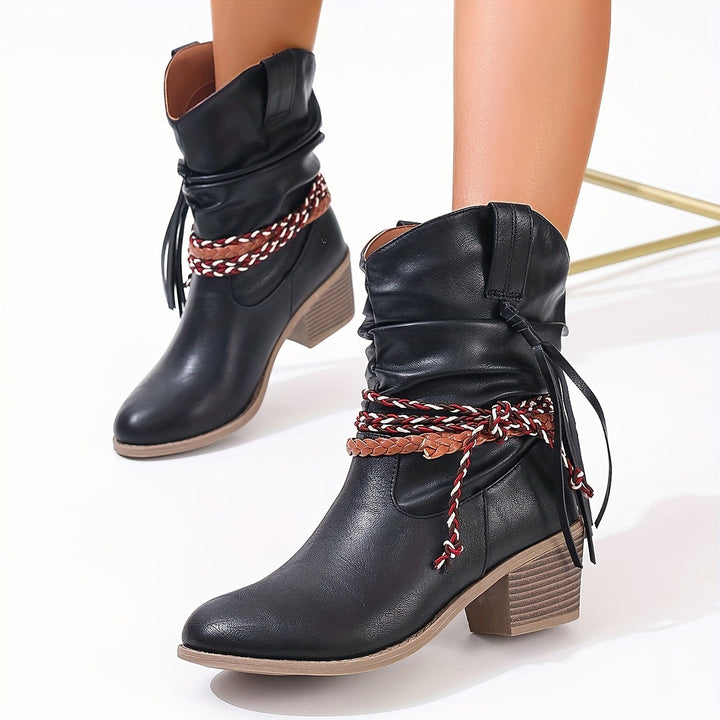Levoire | Bottes Cowboy Pour Femmes Avec Pompon Et Sangle Tressée